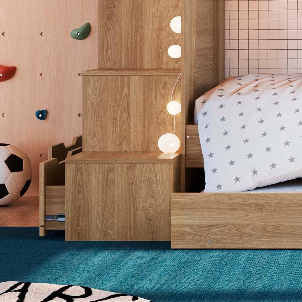 Treliche Infantil Solteiro com 05 Nichos e Cama Auxiliar Aveiro Oak Grady Jm Móveis - 3