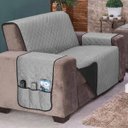 Ver imagem 3 de Protetor de Sofá Avulso Impermeável para 2 Lugares Dupla Face Tecido Microfibra - Cinza/Preto