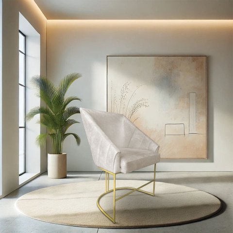 Poltrona Decorativa Alana Veludo Bege Base de Ferro Dourado - Pallazio