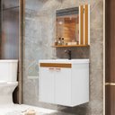 Ver imagem 2 de Kit Pia Gabinete Cuba Espelheira Armário Banheiro Lavabo Branco/nature