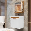Ver imagem 1 de Kit Pia Gabinete Cuba Espelheira Armário Banheiro Lavabo Branco/nature