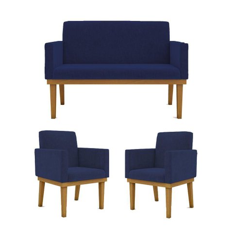 Ki 02 Poltronas Com Base + Namoradeira Sala azul Marinho