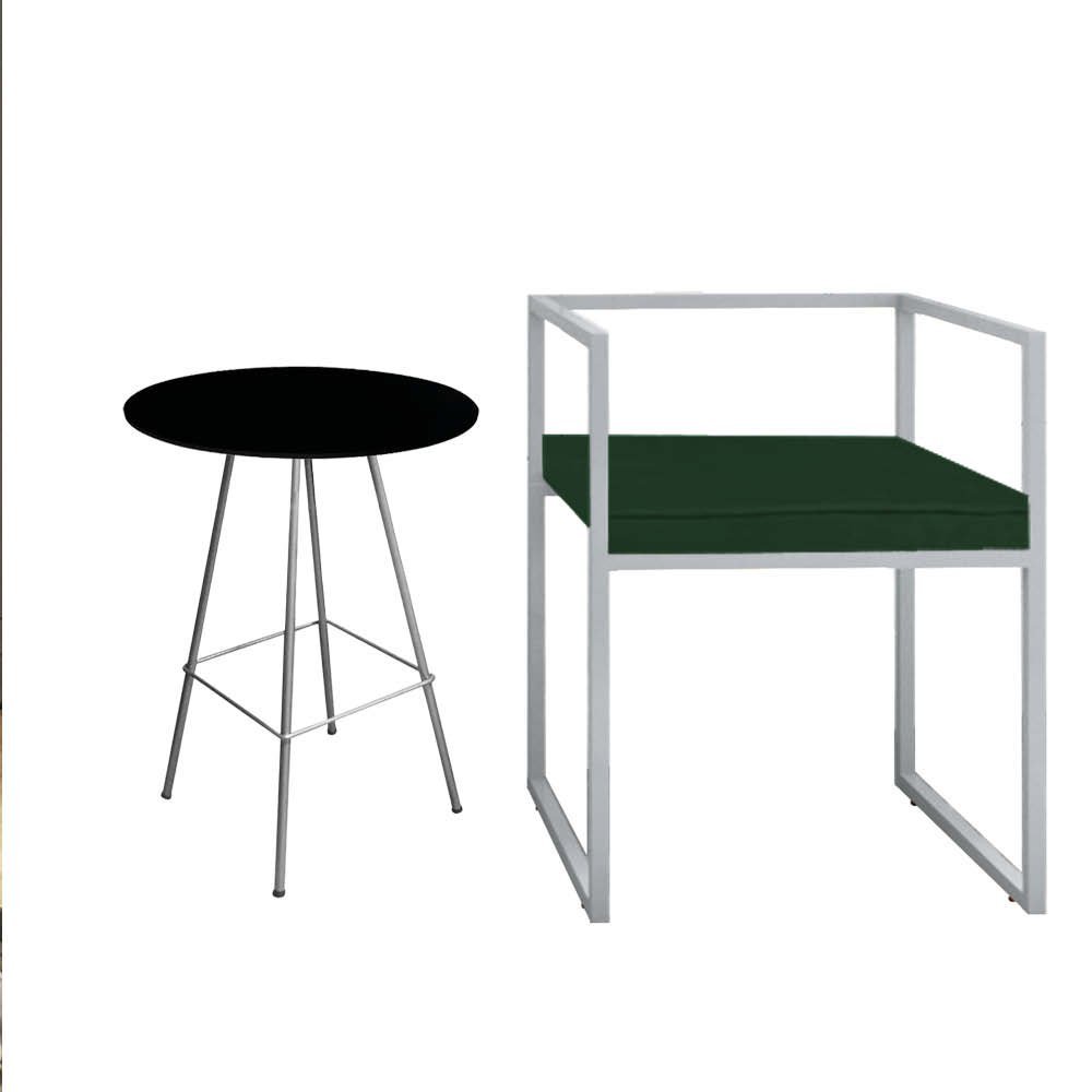 Kit Poltrona Cubo com Mesa Juan Eiffel Ferro Cinza Tampo Redondo Preto Suede Verde - Ahazzo Móveis A - 2