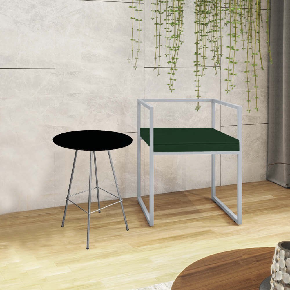 Kit Poltrona Cubo com Mesa Juan Eiffel Ferro Cinza Tampo Redondo Preto Suede Verde - Ahazzo Móveis A - 1