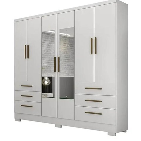Guarda Roupa Casal com Espelho 6 Portas 6 Gavetas com Pés 180cm Encant Branco - Novo Horizonte