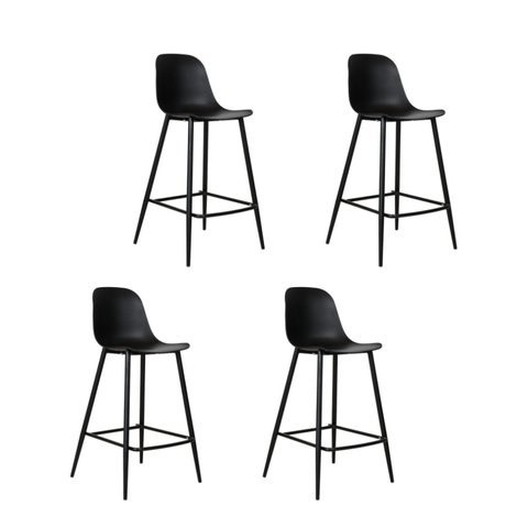 Kit com 4 Banquetas Miami Média Assento em Polipropileno e Base em Aço com Pintura Epóxi - Cor Preto