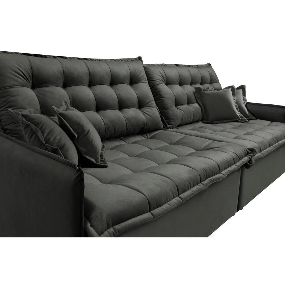 Sofá Sem Caixa Retrátil e Reclinável 1,75m Cama inBox Versátil Suede Velusoft Cinza - 4