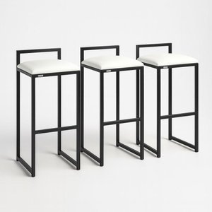 Kit 3 Banquetas Corino Ferro Cozinha Balcão Alta Bistro Branco