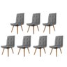 Kit 07 Cadeira De Jantar Drop Com Botão Base Pé Palito Carvalho Sintético Cinza - Amey Decor - 1