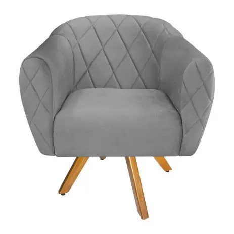 Kit 2 Poltrona Grazi Base Giratória de Madeira para Sala de Estar Recepção Suede Cinza - - 3