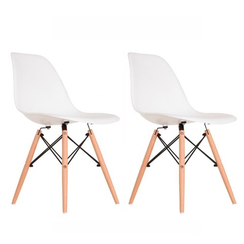 Kit 2 Cadeiras Eames em Madeira e Pp Brancas