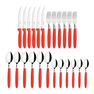 Jogo de Talher Faqueiro Ipanema Aço Inox 24 Peças Tramontina Vermelho