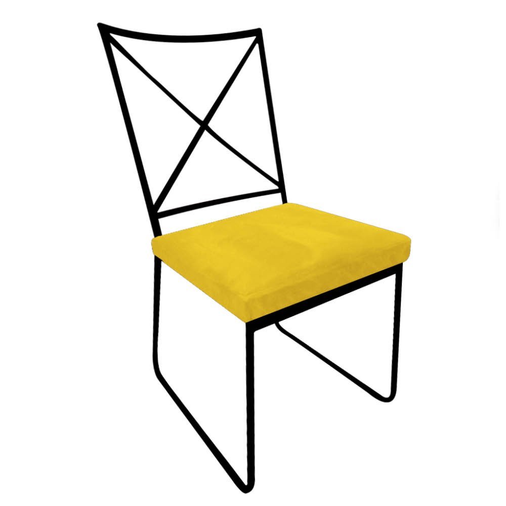 Cadeira Sala de Jantar Escritório Office Clark Industrial Ferro Preto Corino Amarelo - Amey Decor - 1