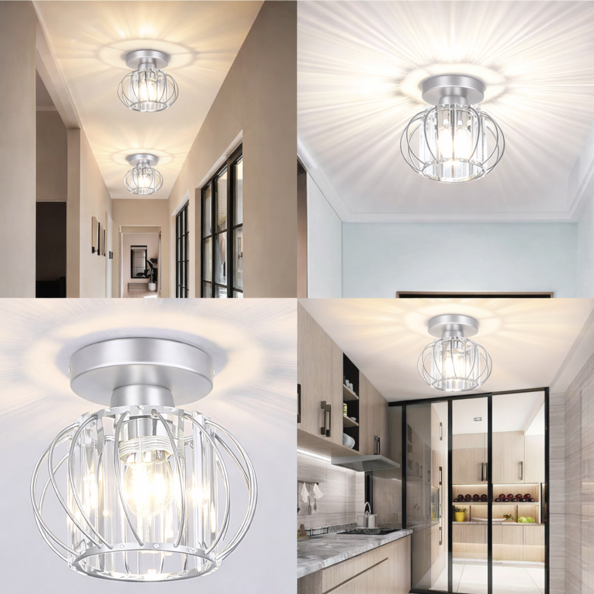 Ver imagem 6 de Lustre Pendente 20cm Cristal Prata Metal Aros Luminária Suspensa Teto Gimpo Kjdd-e-015-silvery