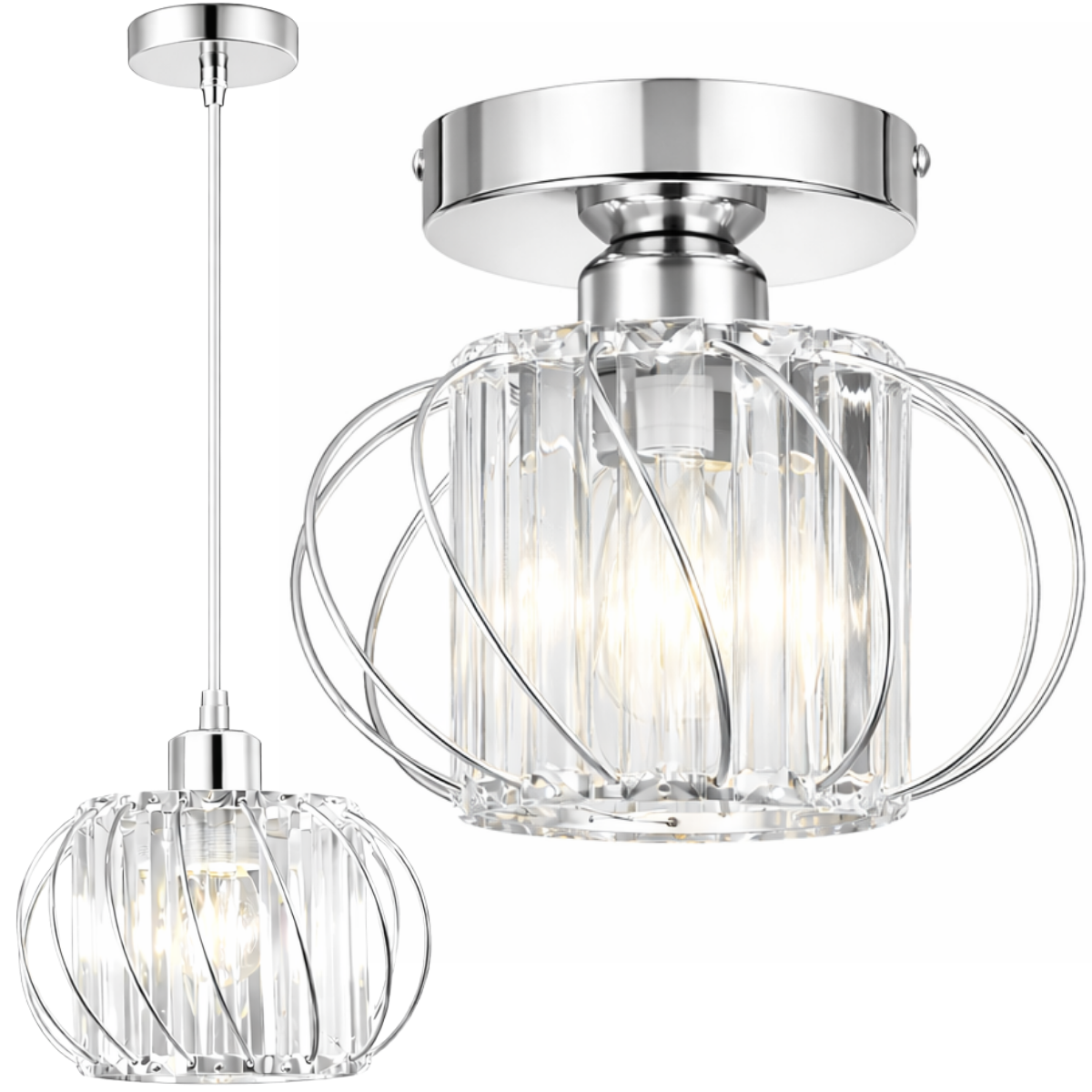 Ver imagem 1 de Lustre Pendente 20cm Cristal Prata Metal Aros Luminária Suspensa Teto Gimpo Kjdd-e-015-silvery