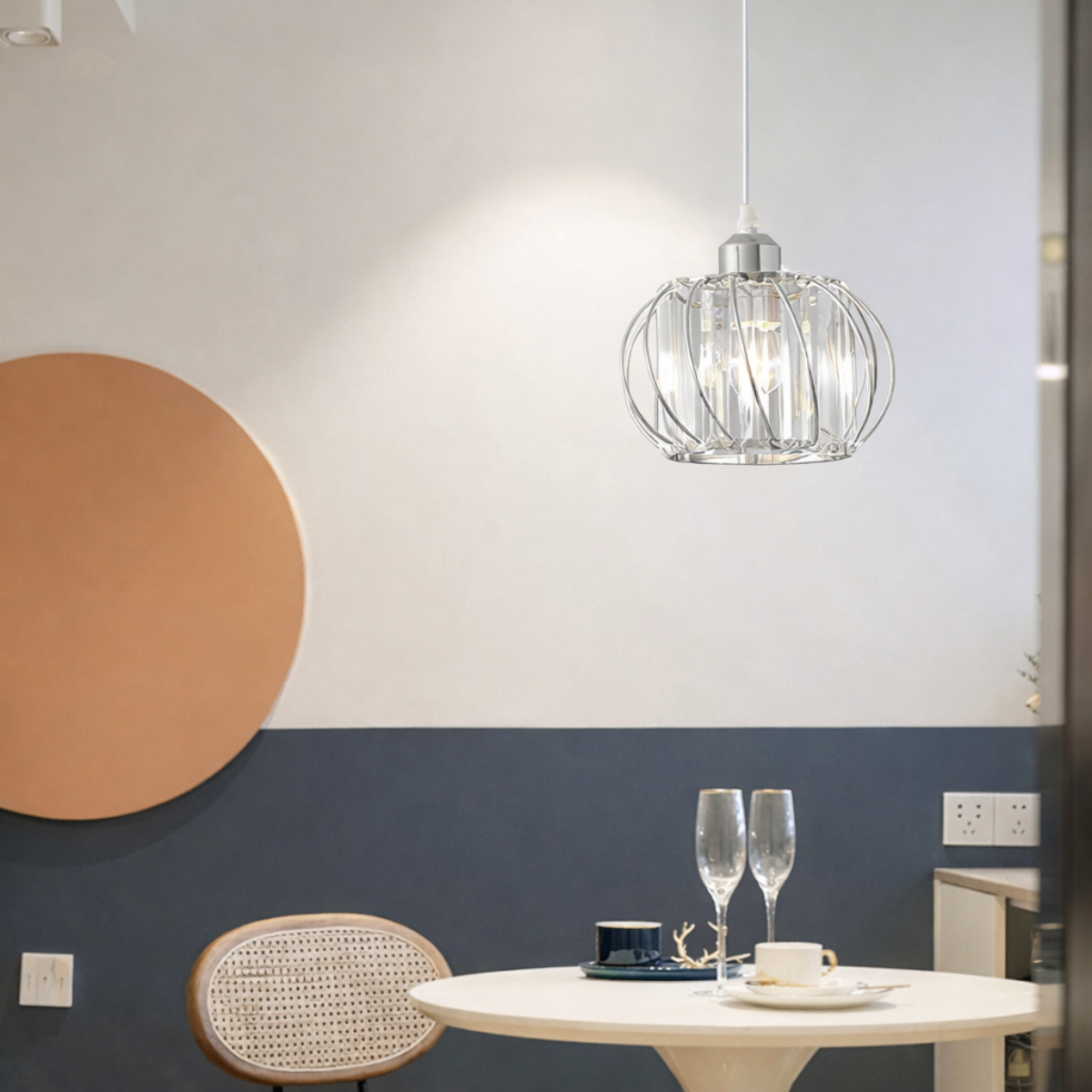 Ver imagem 3 de Lustre Pendente 20cm Cristal Prata Metal Aros Luminária Suspensa Teto Gimpo Kjdd-e-015-silvery