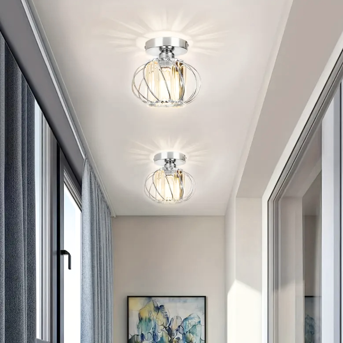 Ver imagem 2 de Lustre Pendente 20cm Cristal Prata Metal Aros Luminária Suspensa Teto Gimpo Kjdd-e-015-silvery