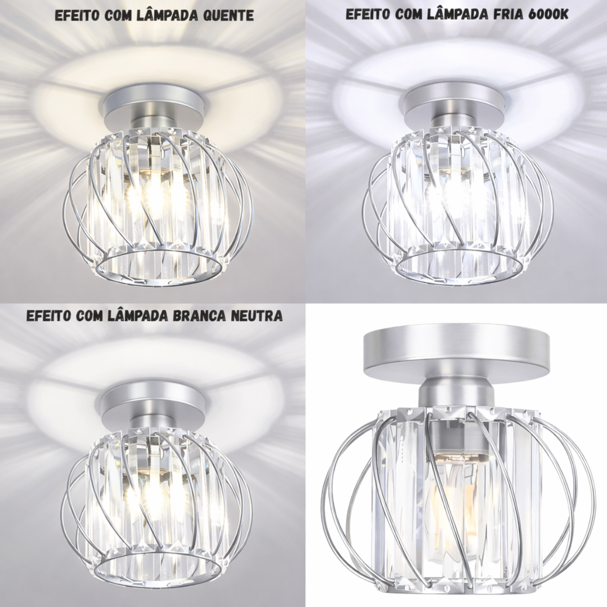 Ver imagem 7 de Lustre Pendente 20cm Cristal Prata Metal Aros Luminária Suspensa Teto Gimpo Kjdd-e-015-silvery