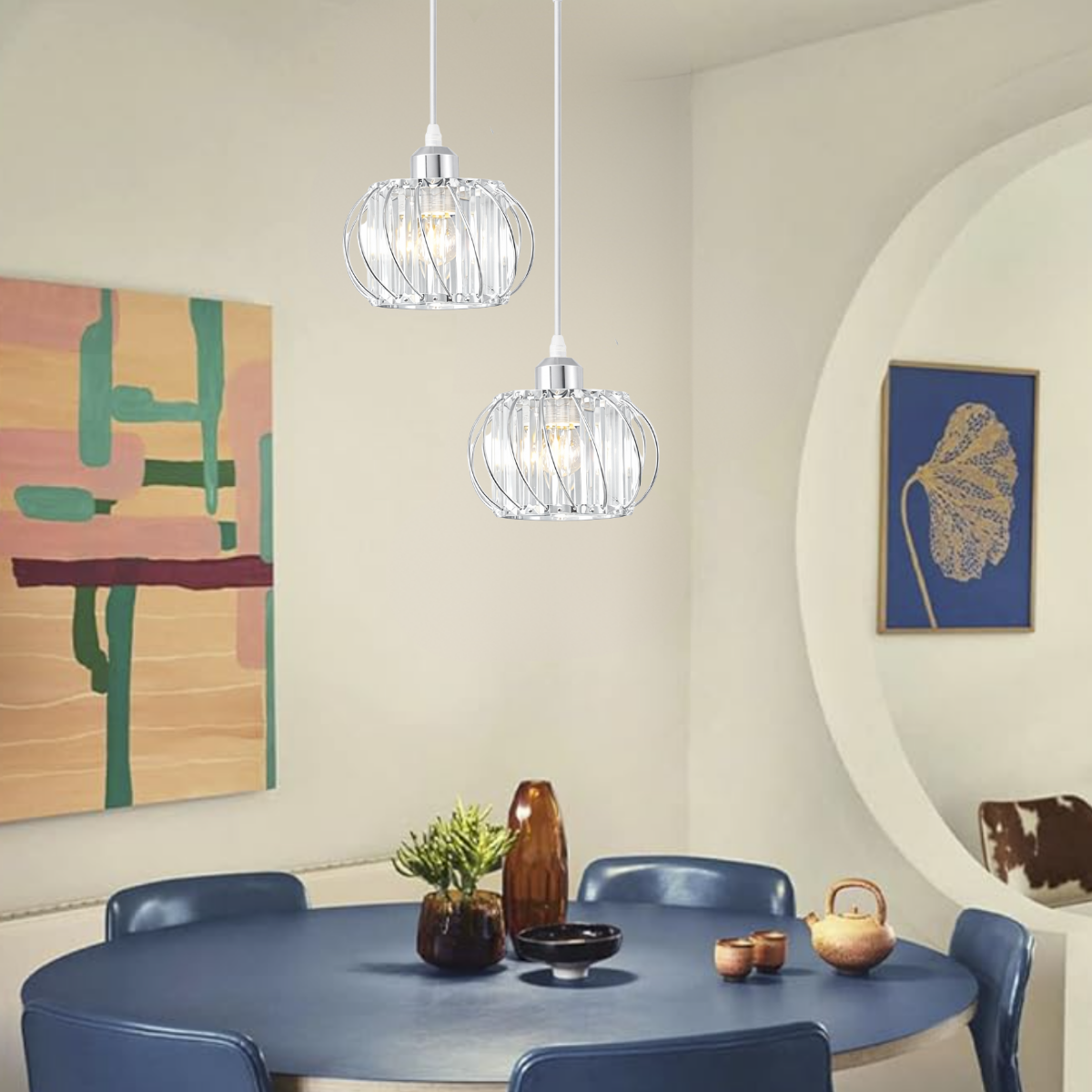 Ver imagem 4 de Lustre Pendente 20cm Cristal Prata Metal Aros Luminária Suspensa Teto Gimpo Kjdd-e-015-silvery