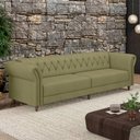 Ver imagem 1 de Sofá Living Sala de Estar Stanford Chesterfield 3 Lugares 260cm Pés de Madeira Couro Fendi G58 - Gra