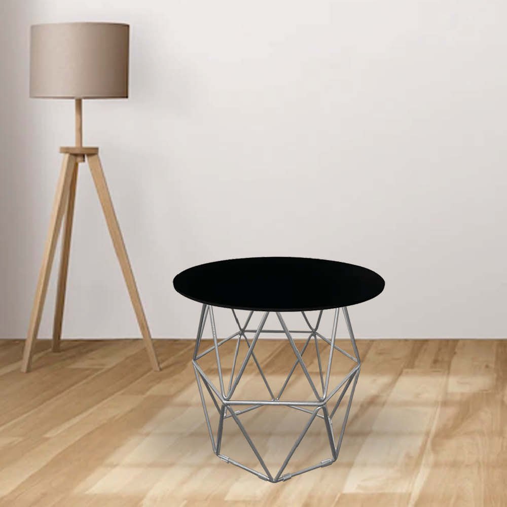 Kit 10 Mesa de Centro Industrial Lizie Aramado Ferro Cinza Tampo MDF Redondo Preto - Ahazzo Móveis A - 2