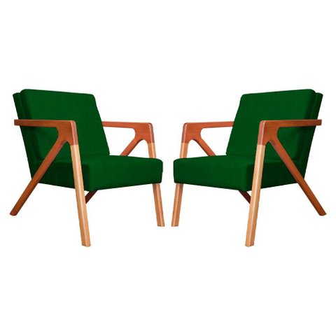 Conjunto 2 Poltronas Monalisa Com Braços de Madeira Veludo Verde - LM DECOR