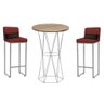 Kit Mesa Bistrô Flork e 2 Banqueta Lucca Tampo Madeira Ferro Cinza Sintético Vermelho e Almofada Mar - 1