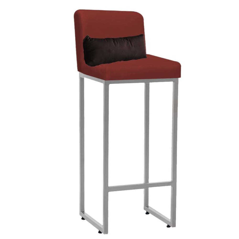 Kit Mesa Bistrô Flork e 2 Banqueta Lucca Tampo Madeira Ferro Cinza Sintético Vermelho e Almofada Mar - 3