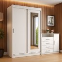 Ver imagem 1 de Guarda Roupa 2 Portas Correr Espelho 1,20m Roupeiro + Cômoda