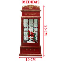 Cabine Telefone Inglês Papai Noel Natal Leds Musical de 26cm - 6