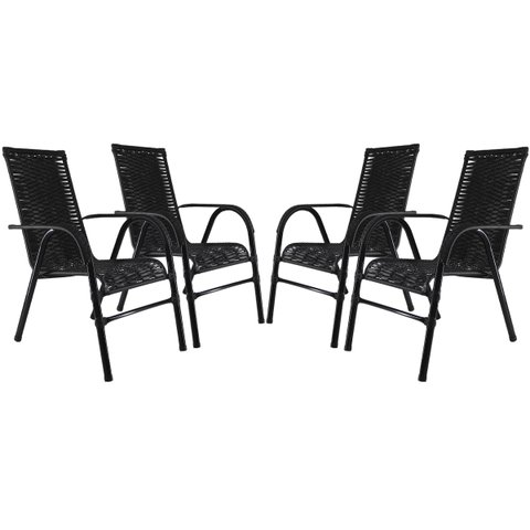 Conjunto 4 Cadeiras Bela, Artesanal, para área, varanda, edícula, fibra sintética - PANERO PRETO 01