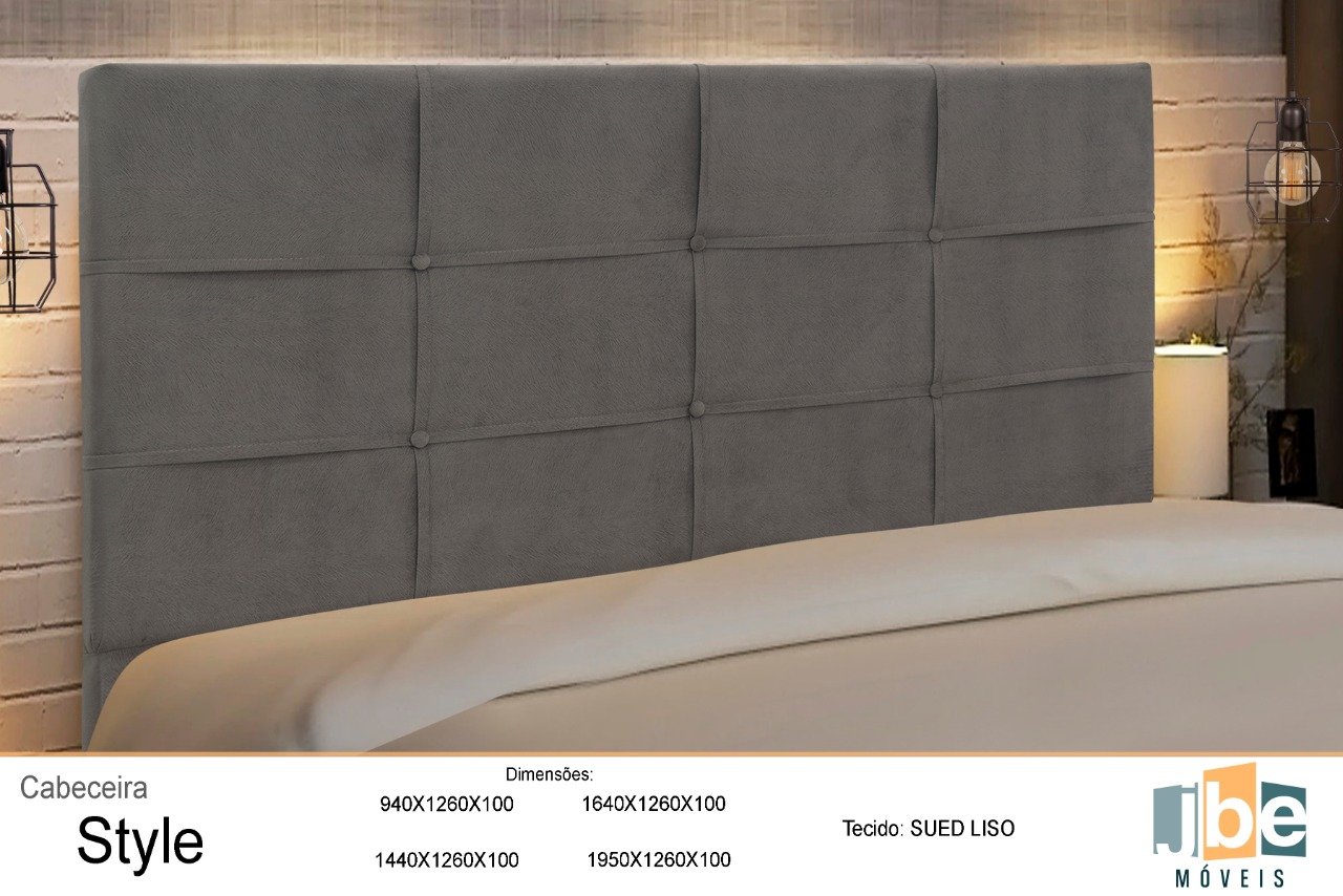 Cabeceira New Style Estofada Com Botão de Tecido para Cama Box Casal 144Cm Chumbo - JBE Móveis - 3