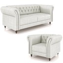 Ver imagem 2 de Conjunto Sala de Estar 1 Sofá Living 200cm e 1 Poltrona Stanford Chesterfield Pés Madeira Couro Bran