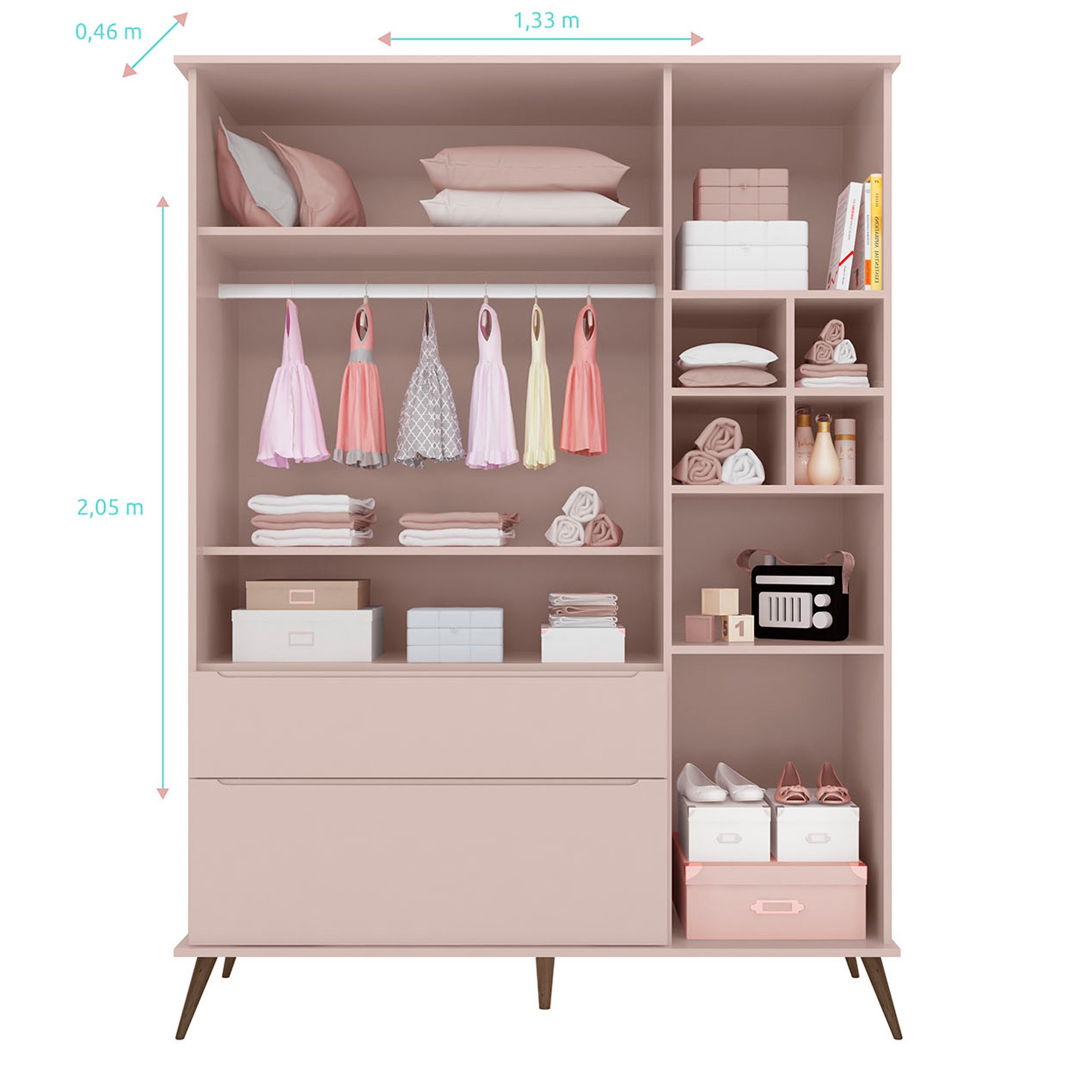Guarda Roupa Infantil Feminino com 3 Portas e 2 Gavetas Dora Rosê ...