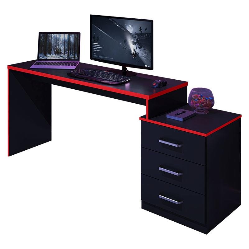 Mesa para Computador Gamer Ambiente Drx 5000 Preto Trama Vermelho - Móveis Leão - 2