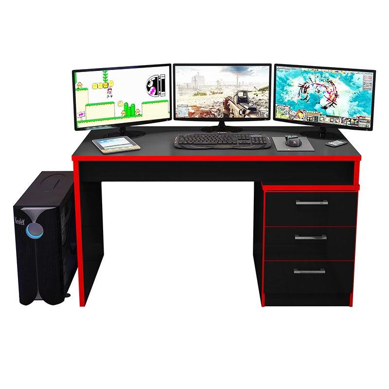 Mesa para Computador Gamer Ambiente Drx 5000 Preto Trama Vermelho - Móveis Leão - 5