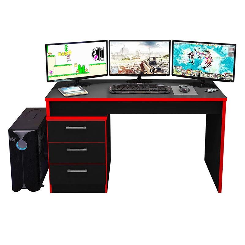 Mesa para Computador Gamer Ambiente Drx 5000 Preto Trama Vermelho - Móveis Leão - 4