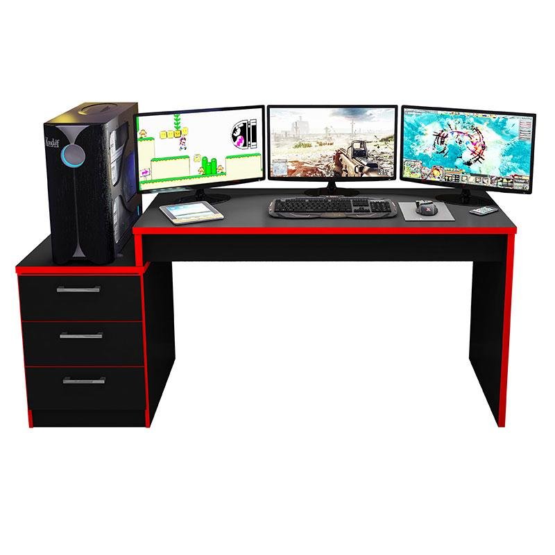 Mesa para Computador Gamer Ambiente Drx 5000 Preto Trama Vermelho - Móveis Leão - 3