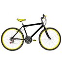 Ver imagem 1 de Bicicleta Masculina Aro 26 Mtb Alumínio Colorido 18 Marchas Cor Preta e Amarela