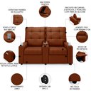 Ver imagem 3 de Poltrona de Cinema Reclinável 2 Lugares Baú Usb Mallie Fh9 Veludo Terracota - Mpozenato