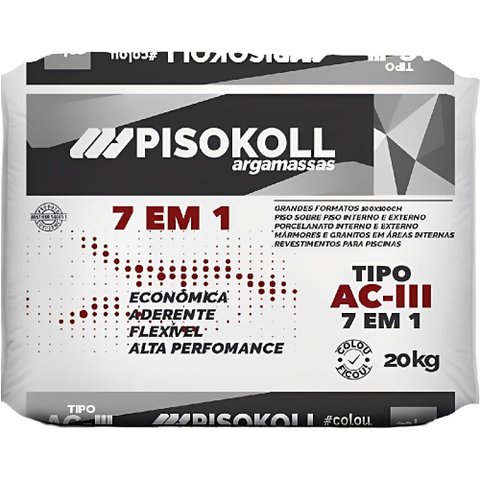 Argamassa Flexível Aciii Cinza 7 em 1 20 Kilos - Ac3 7x1 - Pisokoll