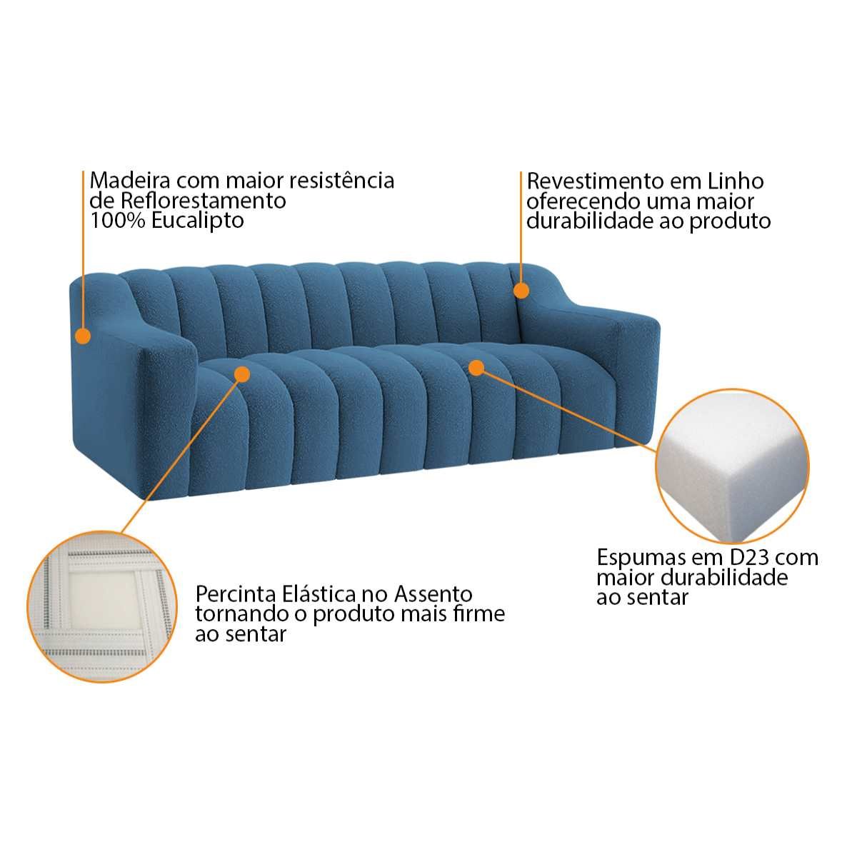 Sofá 2 Lugares Luxo Recepção Escritorio Sala Elegance 180cm Linho - 4