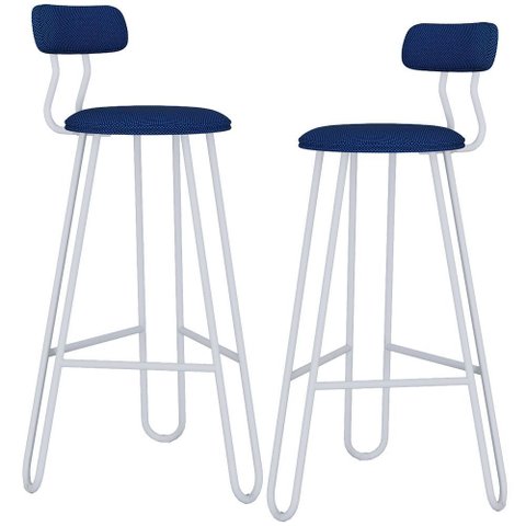 Kit 02 Banqueta Alta Bar Cozinha Sala de Jantar Áris C01 Branco Linho Azul Jeans - Lyam Decor
