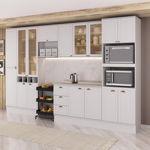 Cozinha Completa com Balcão Milla Iris Nice 16 Portas MDF Branco Móveis Carraro