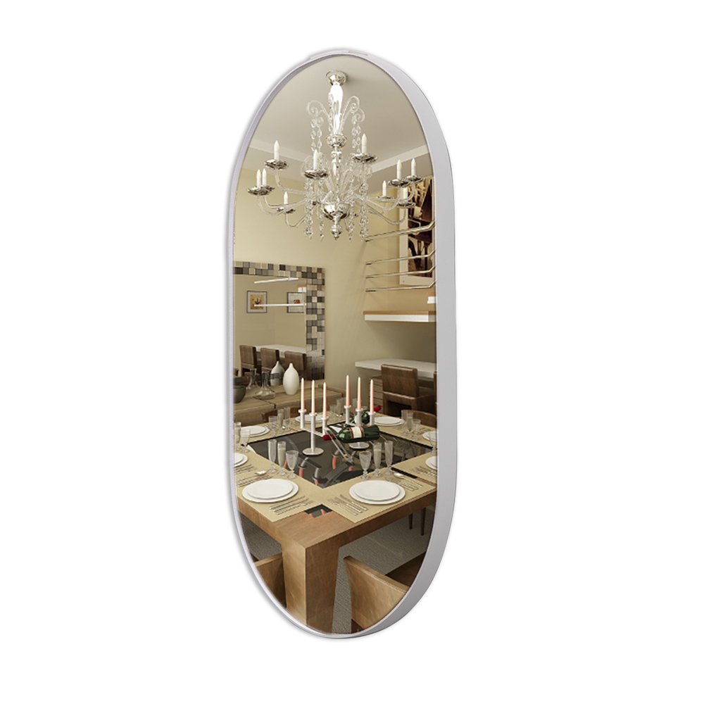 Espelho Oval Corpo Inteiro Com Moldura Couro Decorativo Luxo Landi Gelo