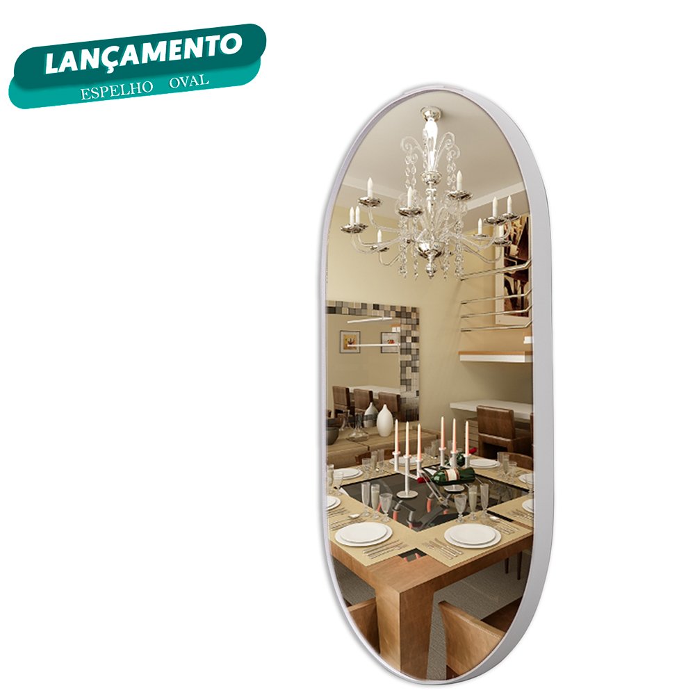 Espelho Oval Corpo Inteiro Com Moldura Couro Decorativo Luxo Landi Gelo - 2