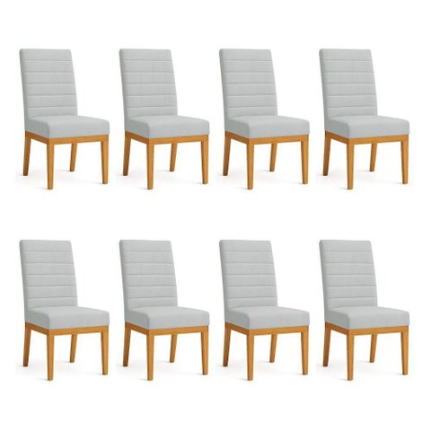 Kit 8 Cadeiras de Jantar Solana Suede Cinza Base de Madeira - Pallazio