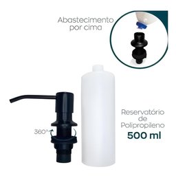Dispenser de Detergente Embutido Flux Preto 500ml - 2