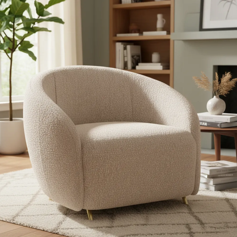 Poltrona Decorativa Versátil Orgânica Nuvem Bouclé - Zahav:bege