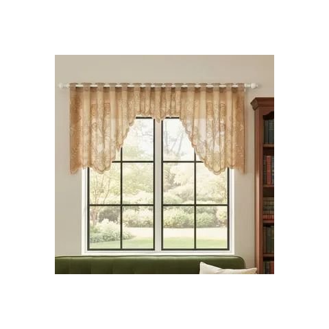 Cortina Bando Renda Cascata Cozinha Floral 2,95x1,00 Variada:Marrom